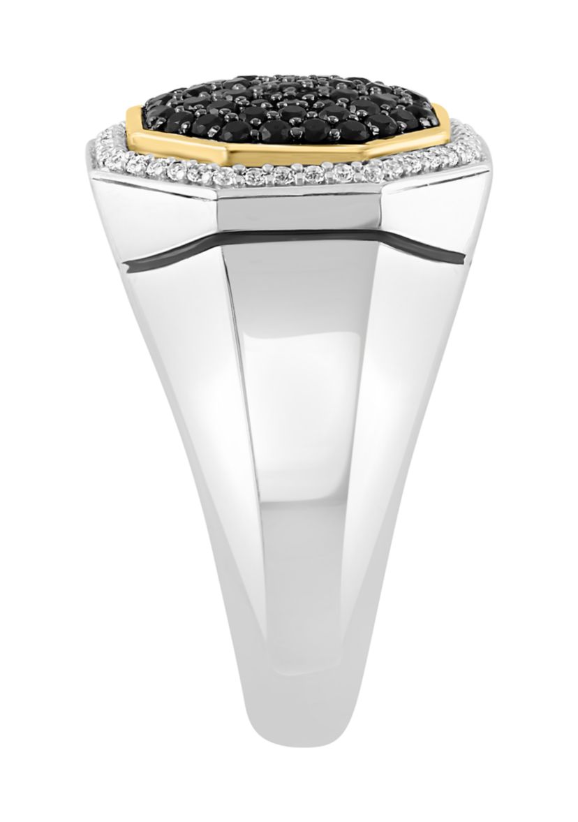 Mens White Sapphire, Black Spinel Ring in Gold Over Sterling Silver