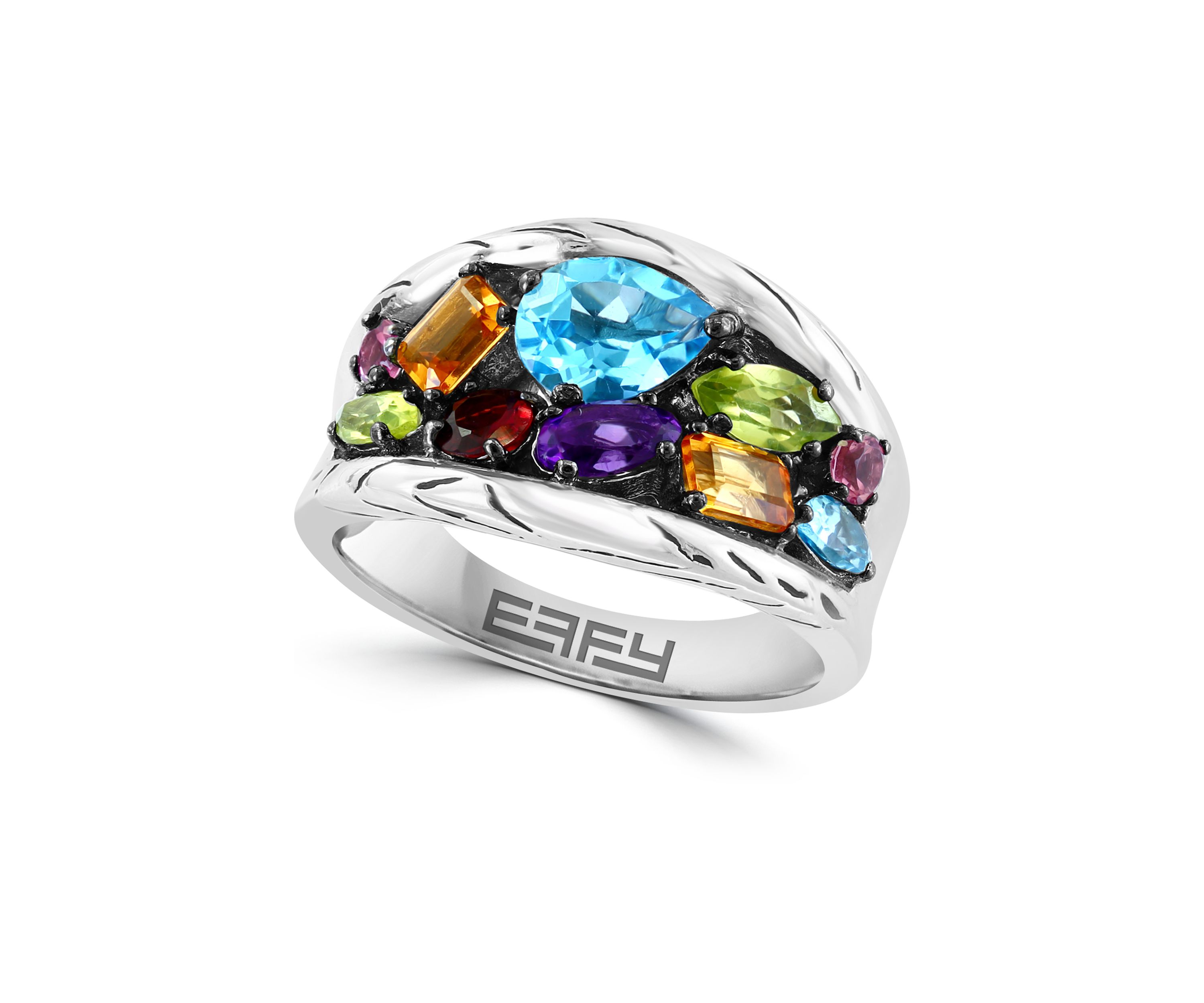 Amethyst, Blue Topaz, Citrine, Garnet, Pink Tourmaline, and Peridot Ring in Sterling Silver