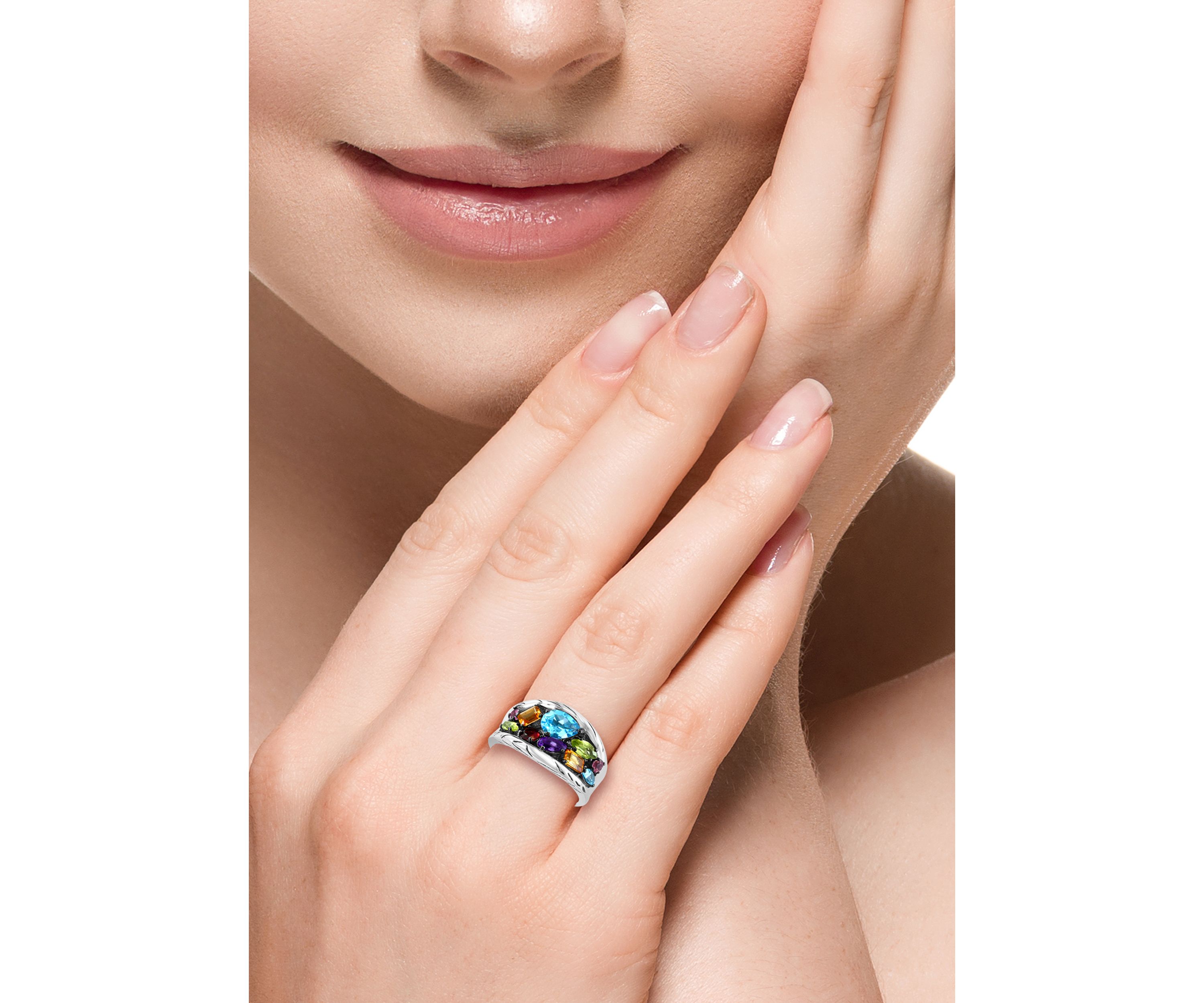 Amethyst, Blue Topaz, Citrine, Garnet, Pink Tourmaline, and Peridot Ring in Sterling Silver