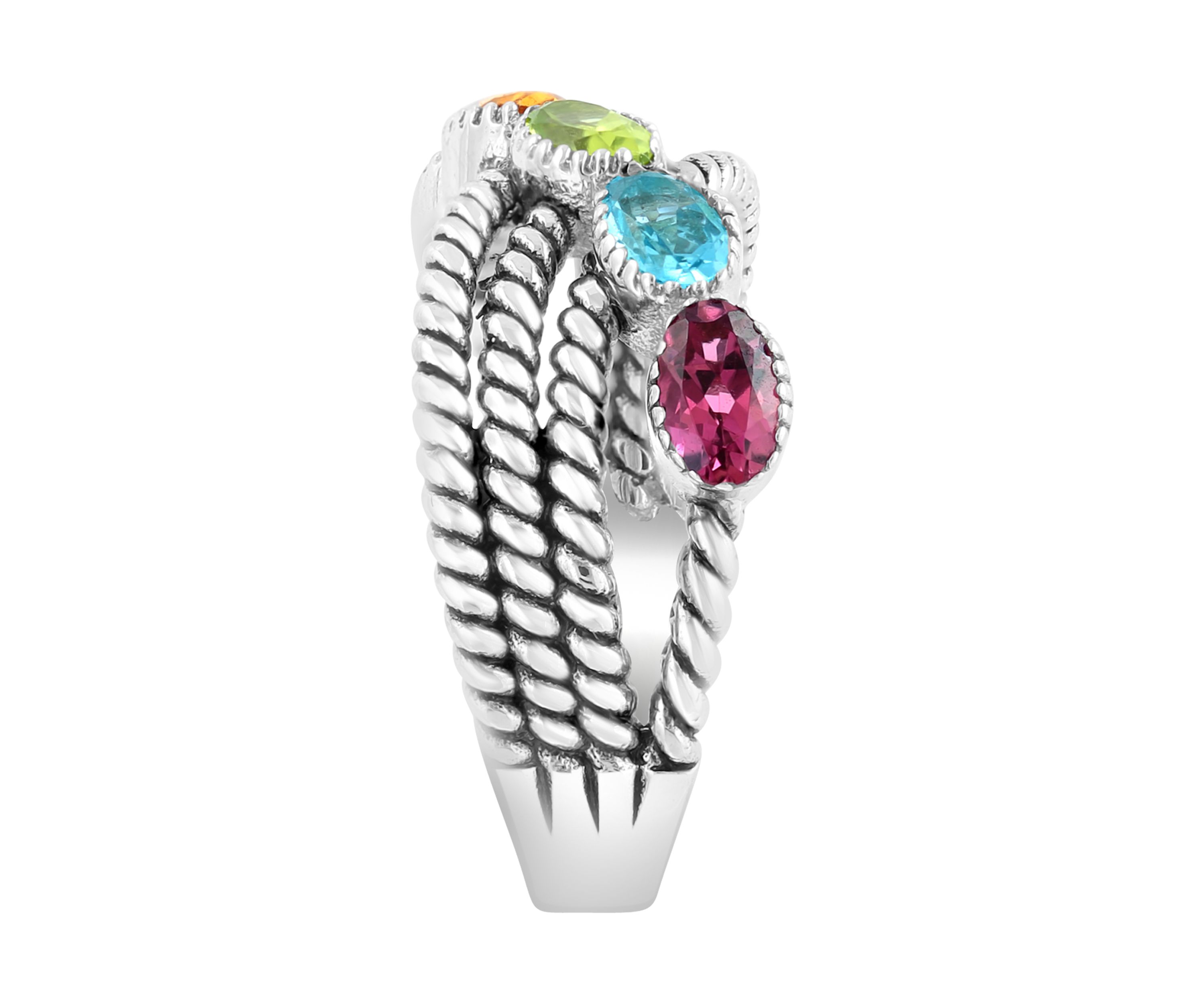 Amethyst, Blue Topaz, Citrine, Pink Tourmaline, and Peridot Ring in Sterling Silver