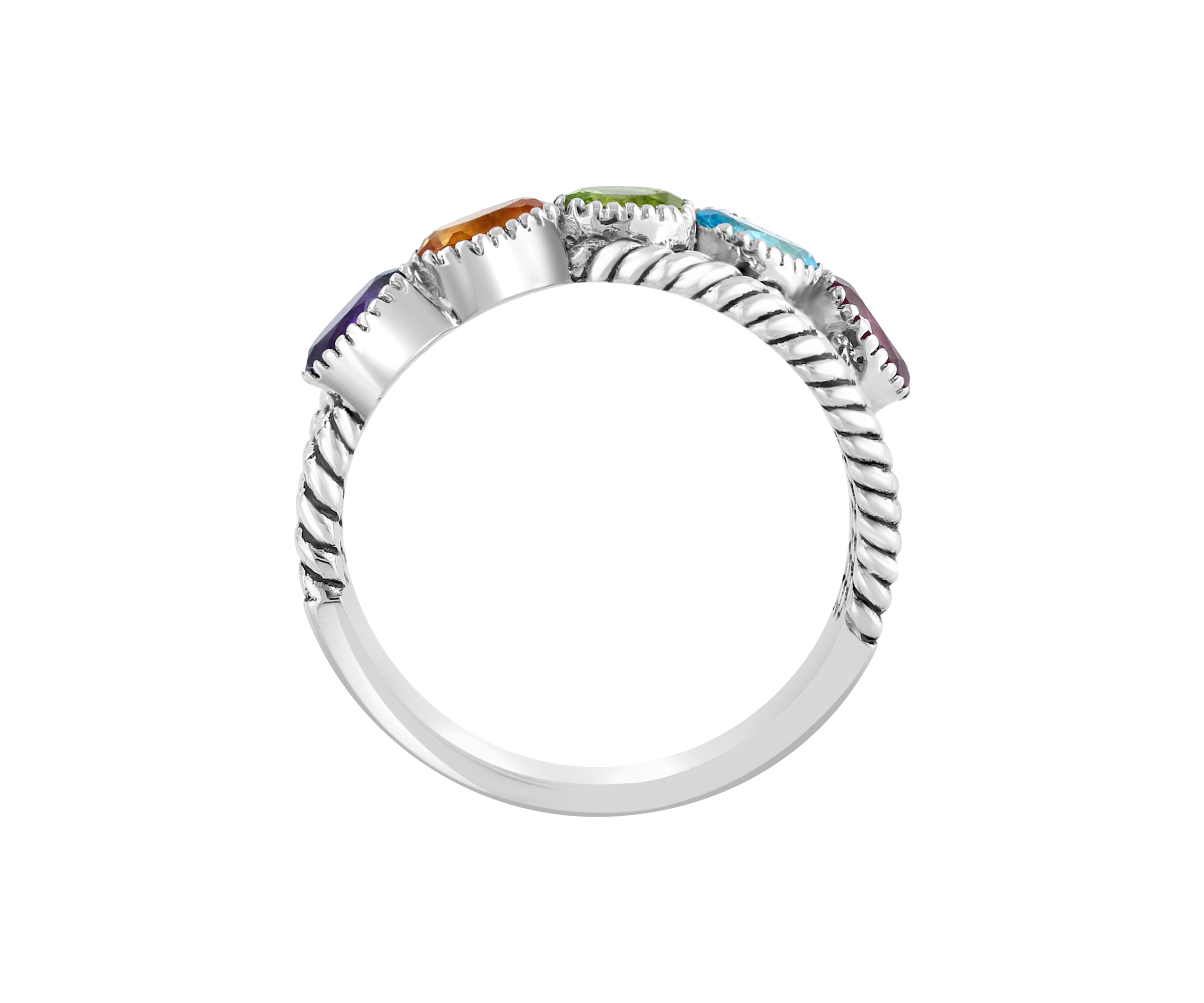 Amethyst, Blue Topaz, Citrine, Pink Tourmaline, and Peridot Ring in Sterling Silver