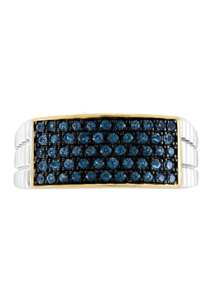 Mens Blue Topaz Ring in Sterling Silver