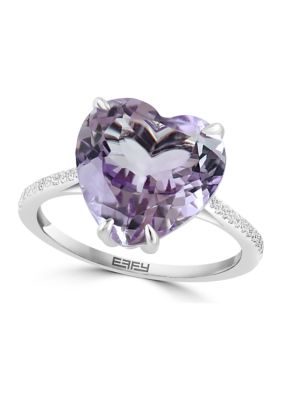 Effy Pink Amethyst And White Sapphire Heart Ring In Sterling Silver