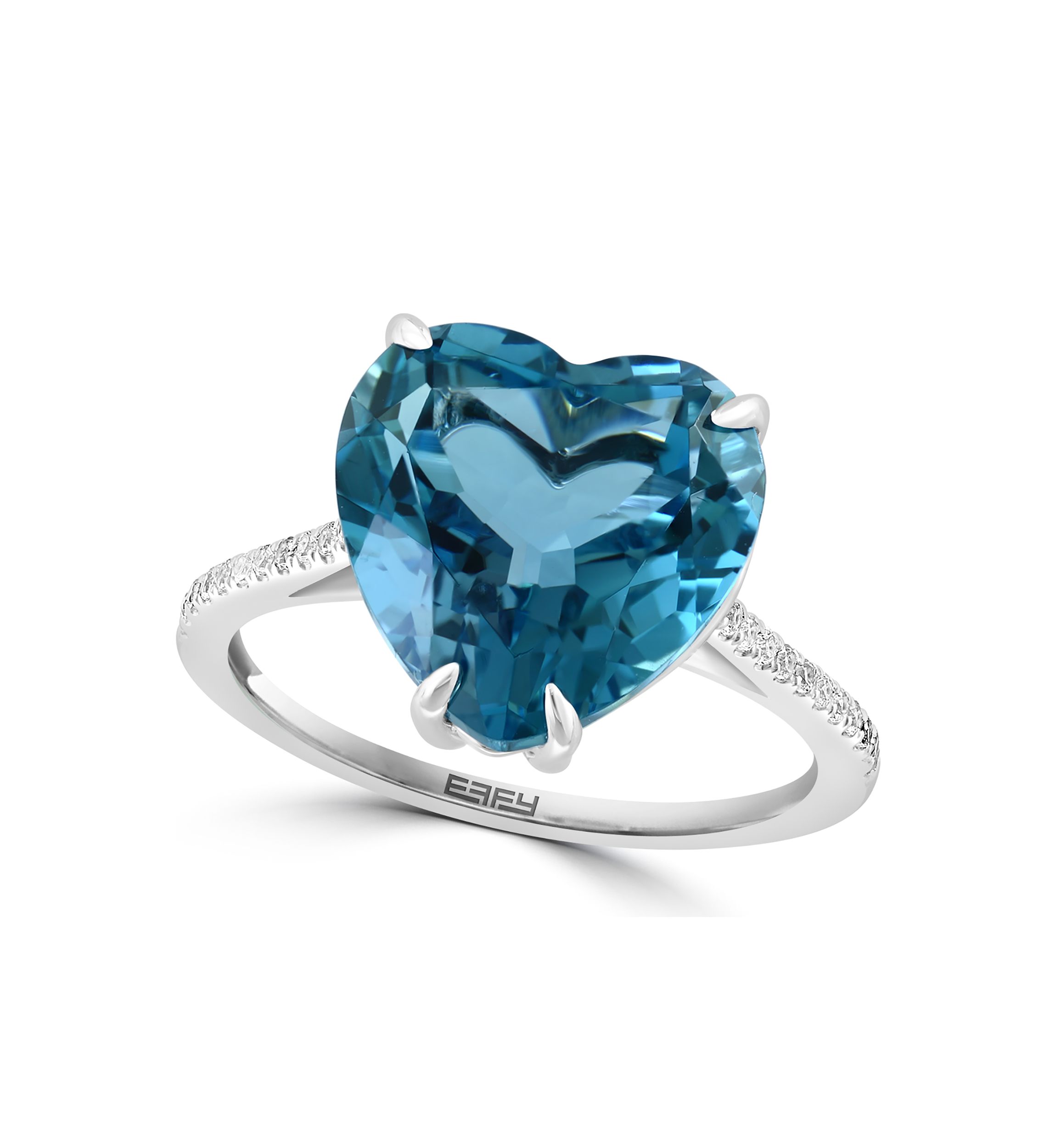 Blue Topaz and White Sapphire Heart Ring in Sterling Silver