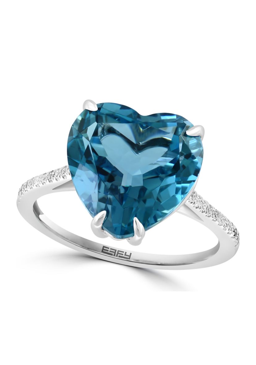 Blue Topaz and White Sapphire Heart Ring in Sterling Silver