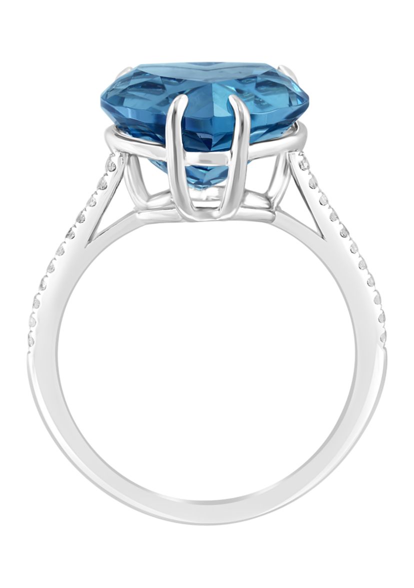 Blue Topaz and White Sapphire Heart Ring in Sterling Silver