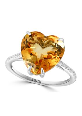 Effy Citrine And White Sapphire Heart Ring In Sterling Silver