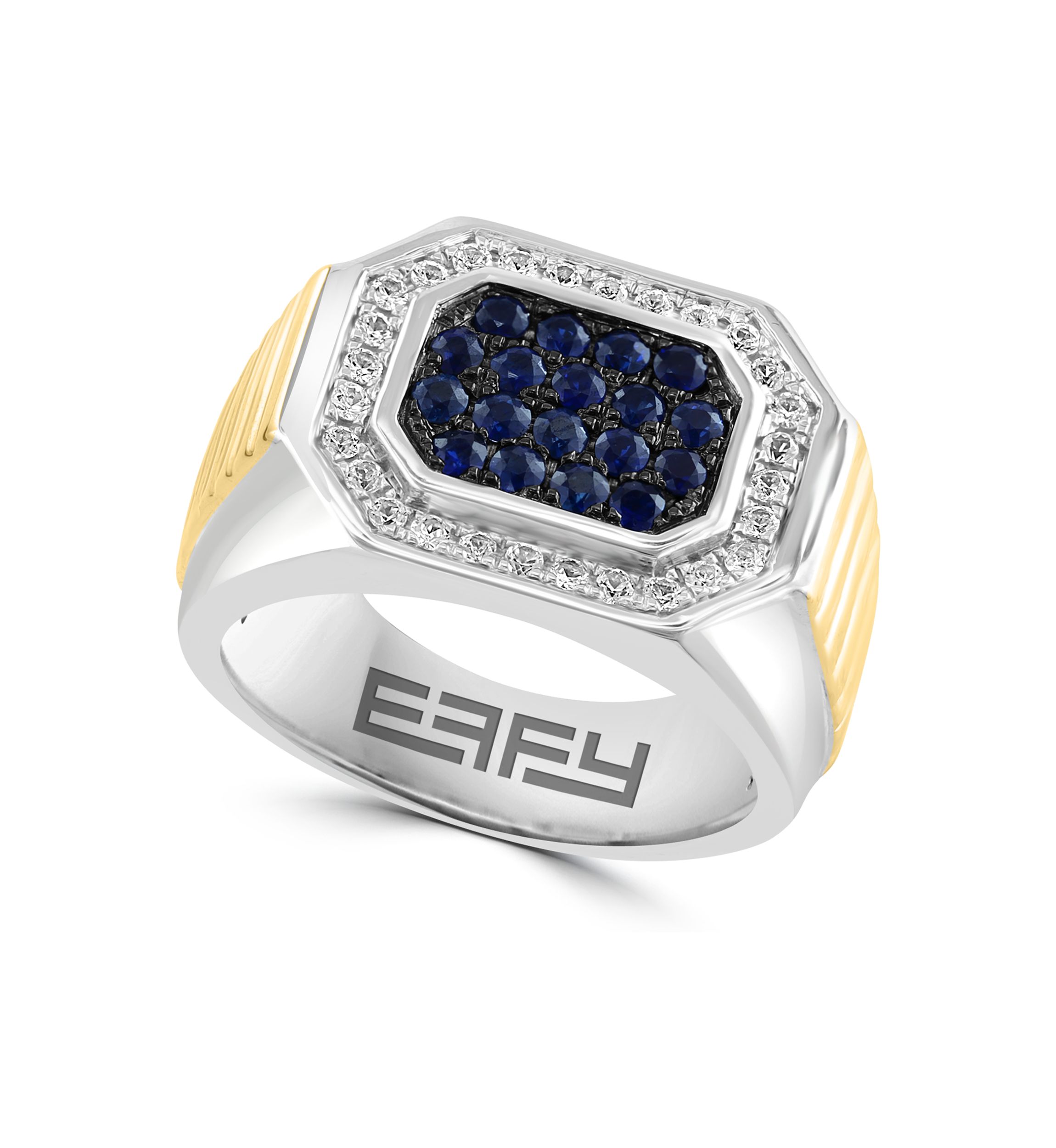 Mens Sapphire, White Sapphire Ring in Gold Over Sterling Silver