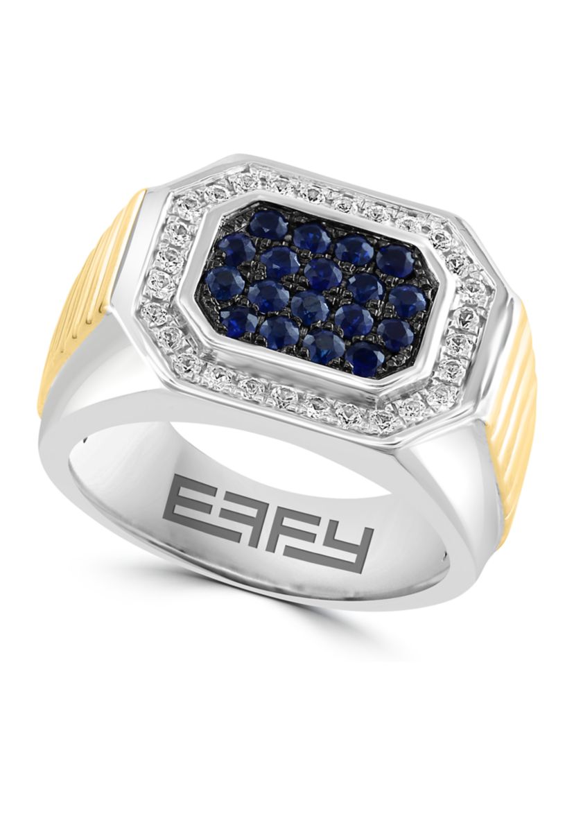 Mens Sapphire, White Sapphire Ring in Gold Over Sterling Silver