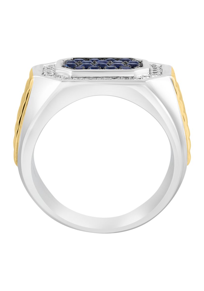 Mens Sapphire, White Sapphire Ring in Gold Over Sterling Silver