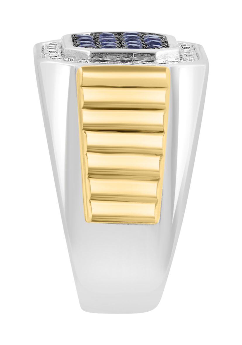 Mens Sapphire, White Sapphire Ring in Gold Over Sterling Silver