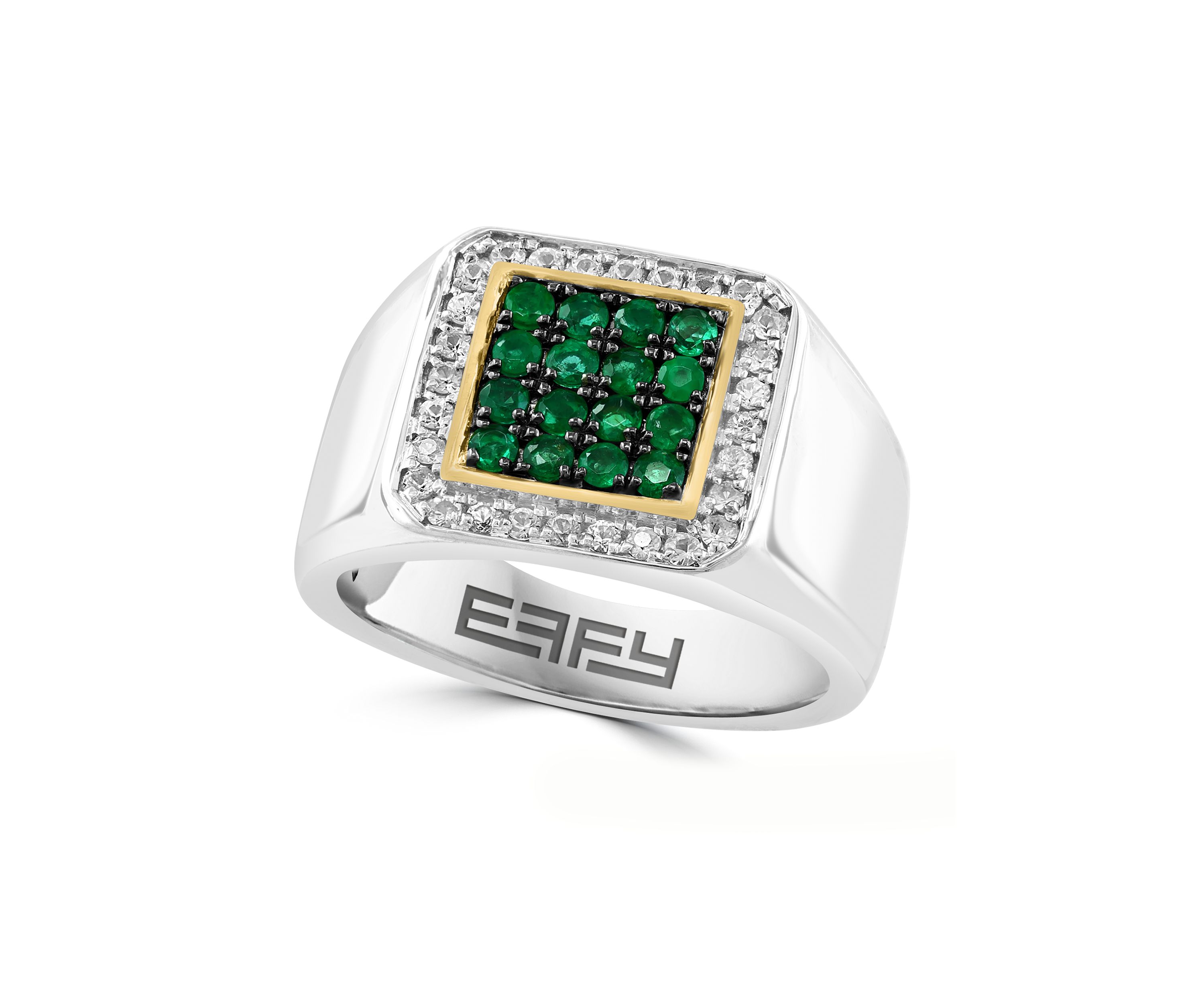 Mens White Topaz and Emerald Ring in Gold Over Sterling Silver
