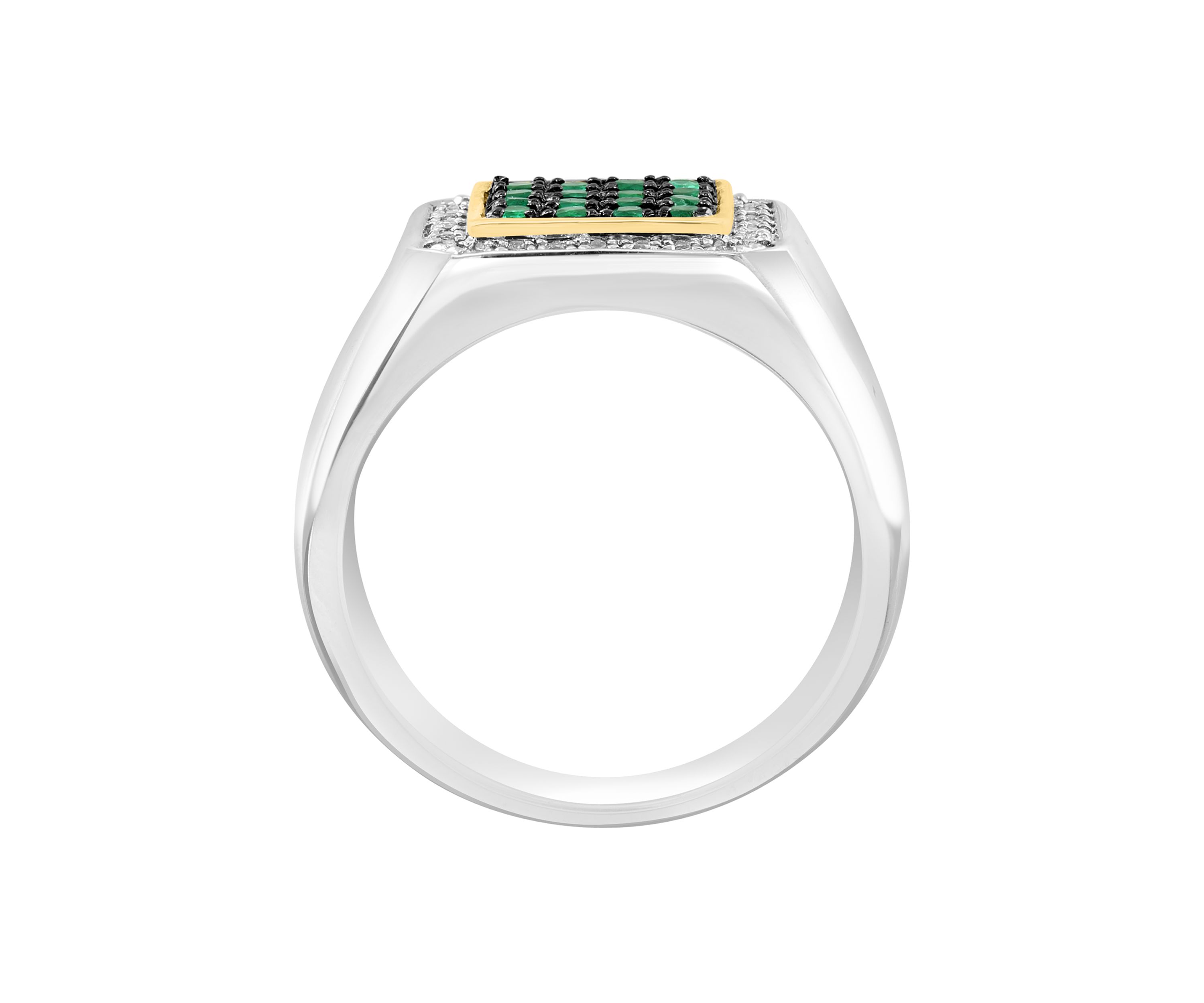Mens White Topaz and Emerald Ring in Gold Over Sterling Silver