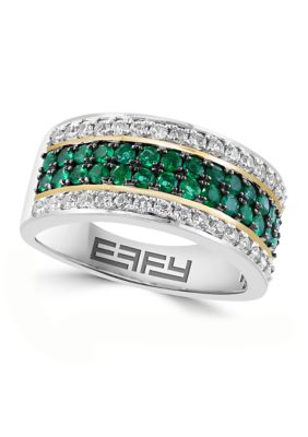 Effy Men's White Sapphire And Emerald Ring In Gold Over Sterling Silver