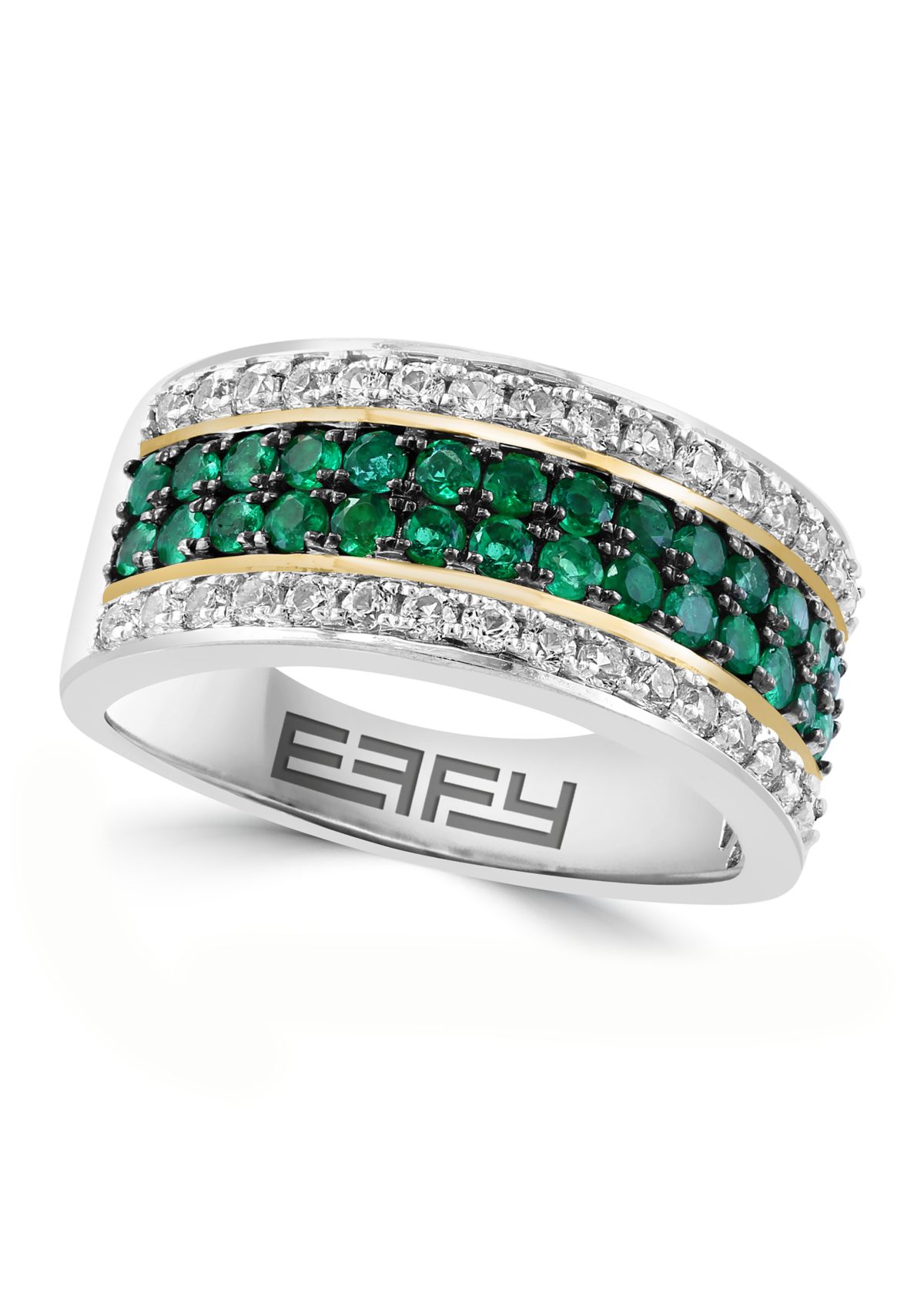 Mens White Sapphire and Emerald Ring in Gold Over Sterling Silver