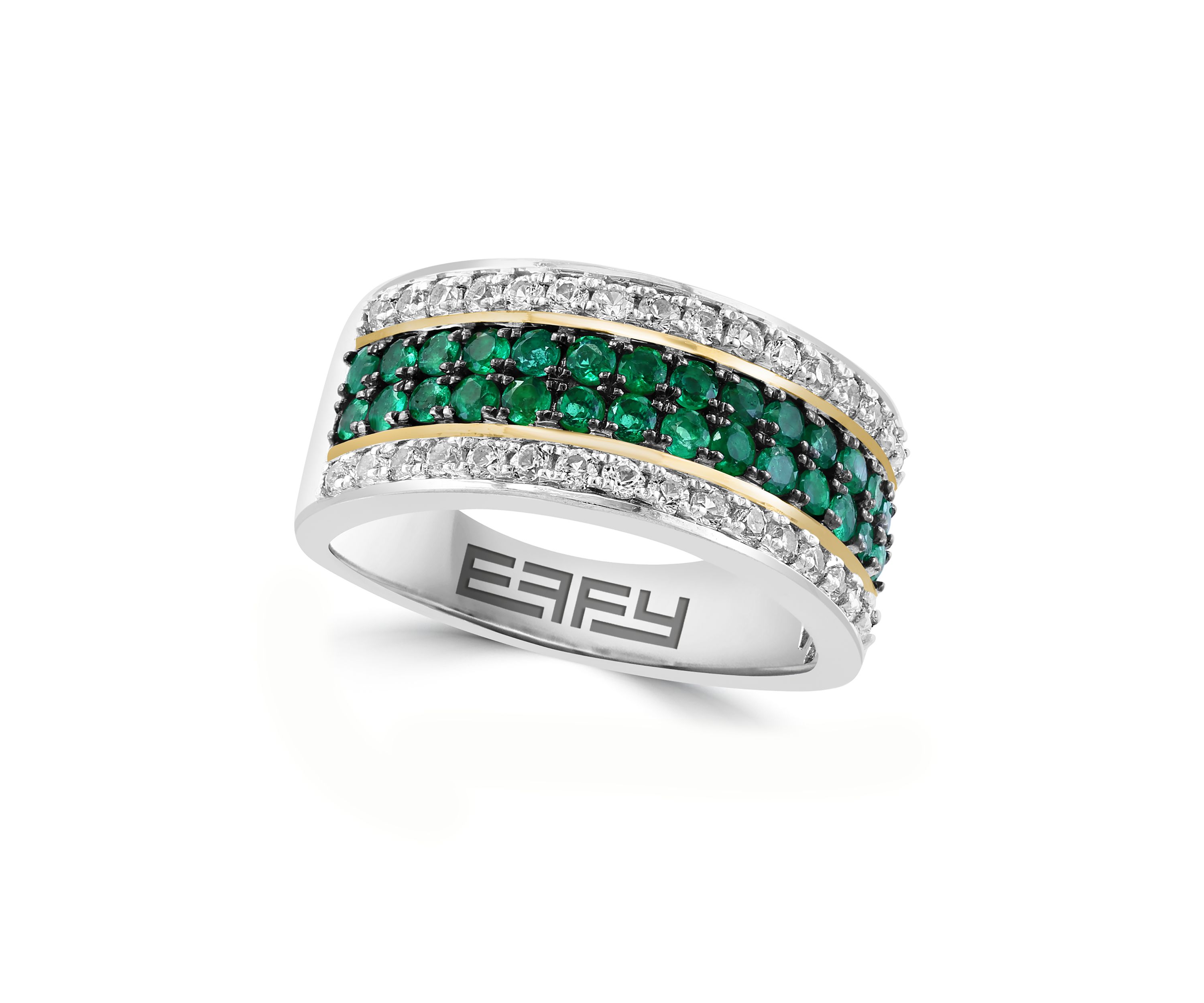 Mens White Sapphire and Emerald Ring in Gold Over Sterling Silver