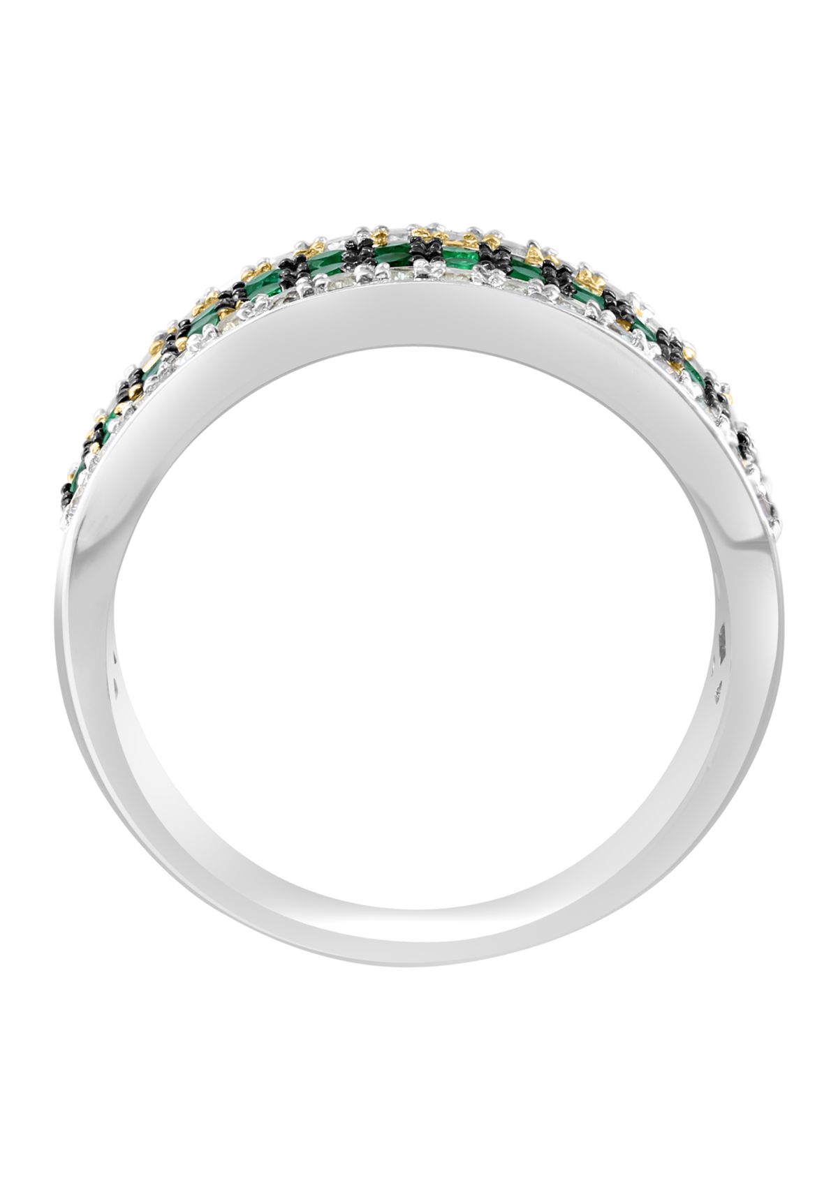 Mens White Sapphire and Emerald Ring in Gold Over Sterling Silver