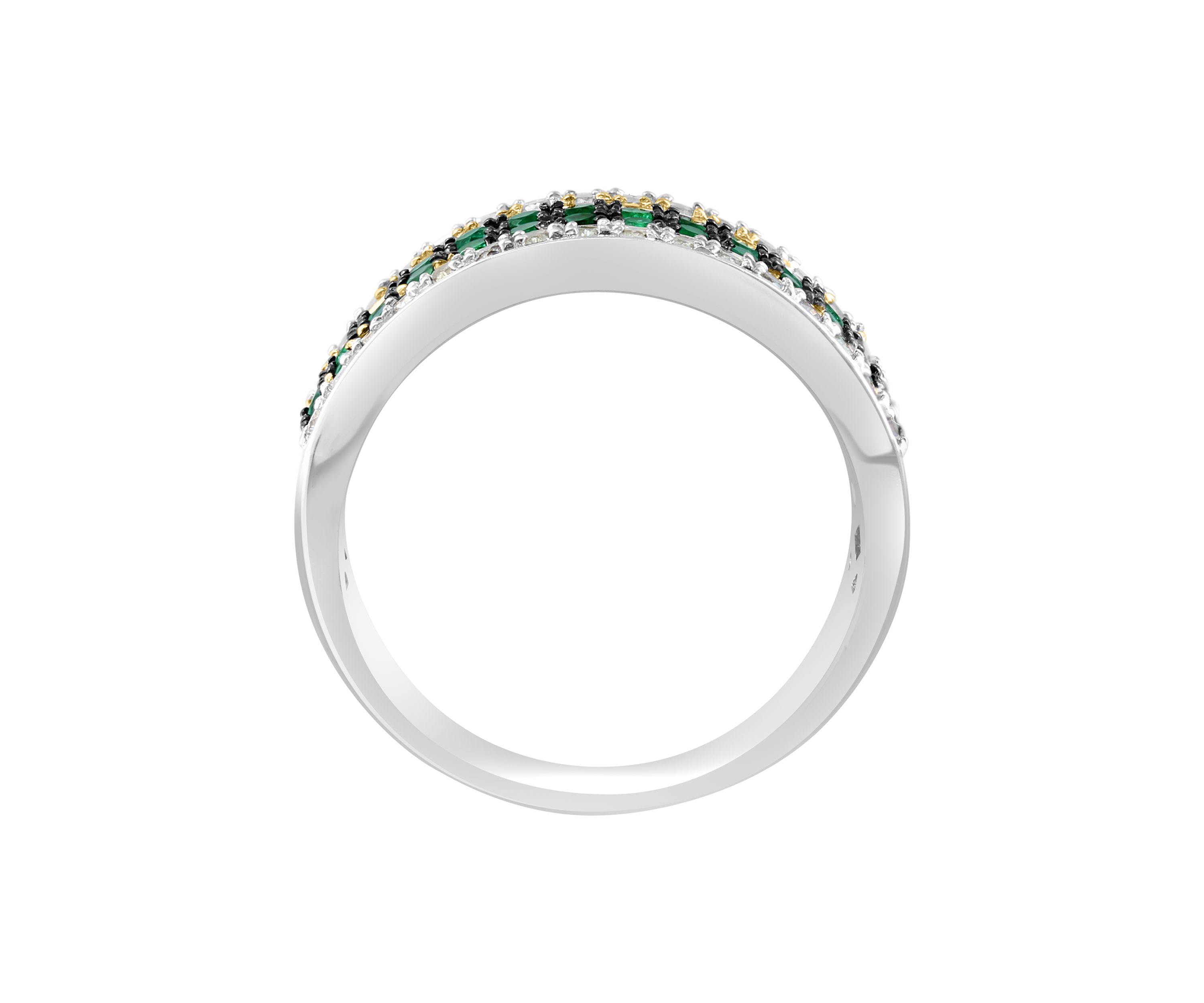 Mens White Sapphire and Emerald Ring in Gold Over Sterling Silver