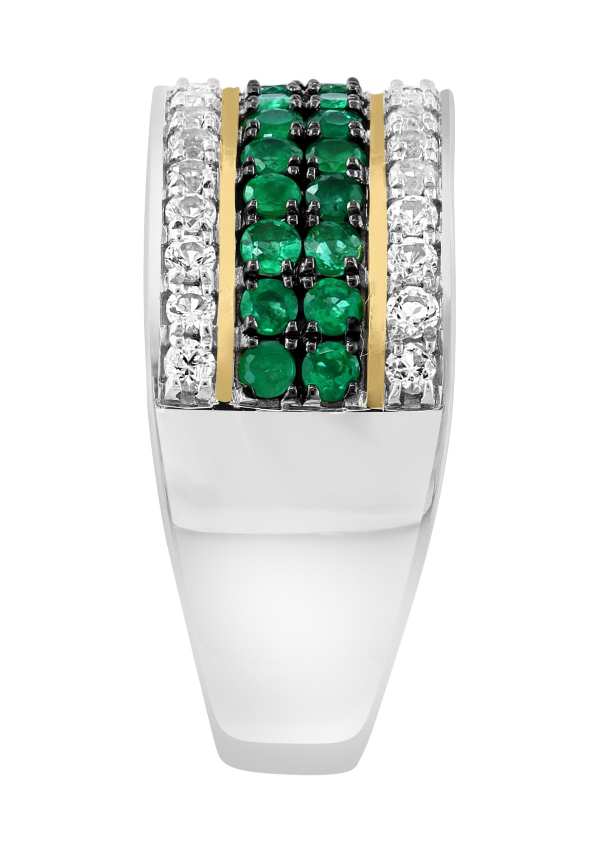 Mens White Sapphire and Emerald Ring in Gold Over Sterling Silver