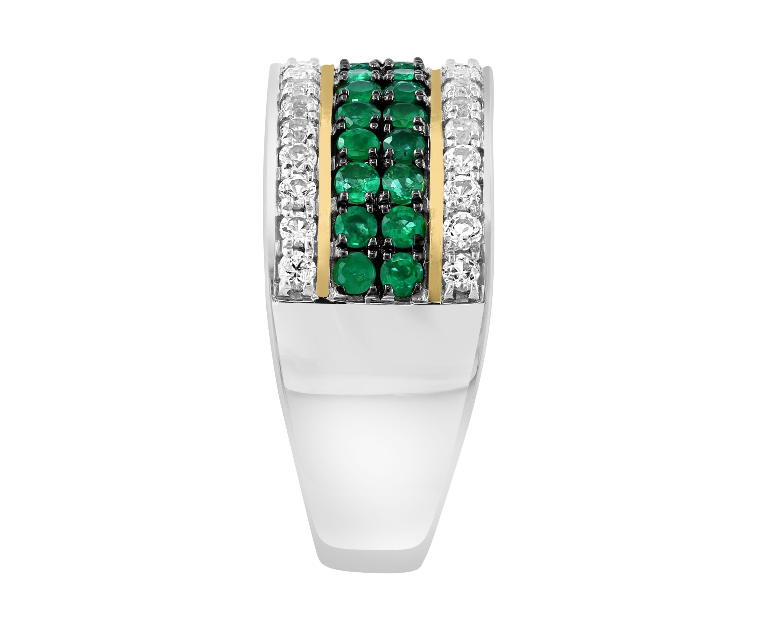 Mens White Sapphire and Emerald Ring in Gold Over Sterling Silver
