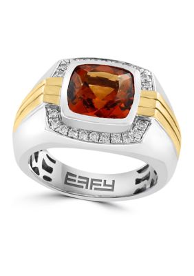 Effy Men's Sterling Silver/18K Yellow Gold Plated White Topaz, Madera Citrine Ring