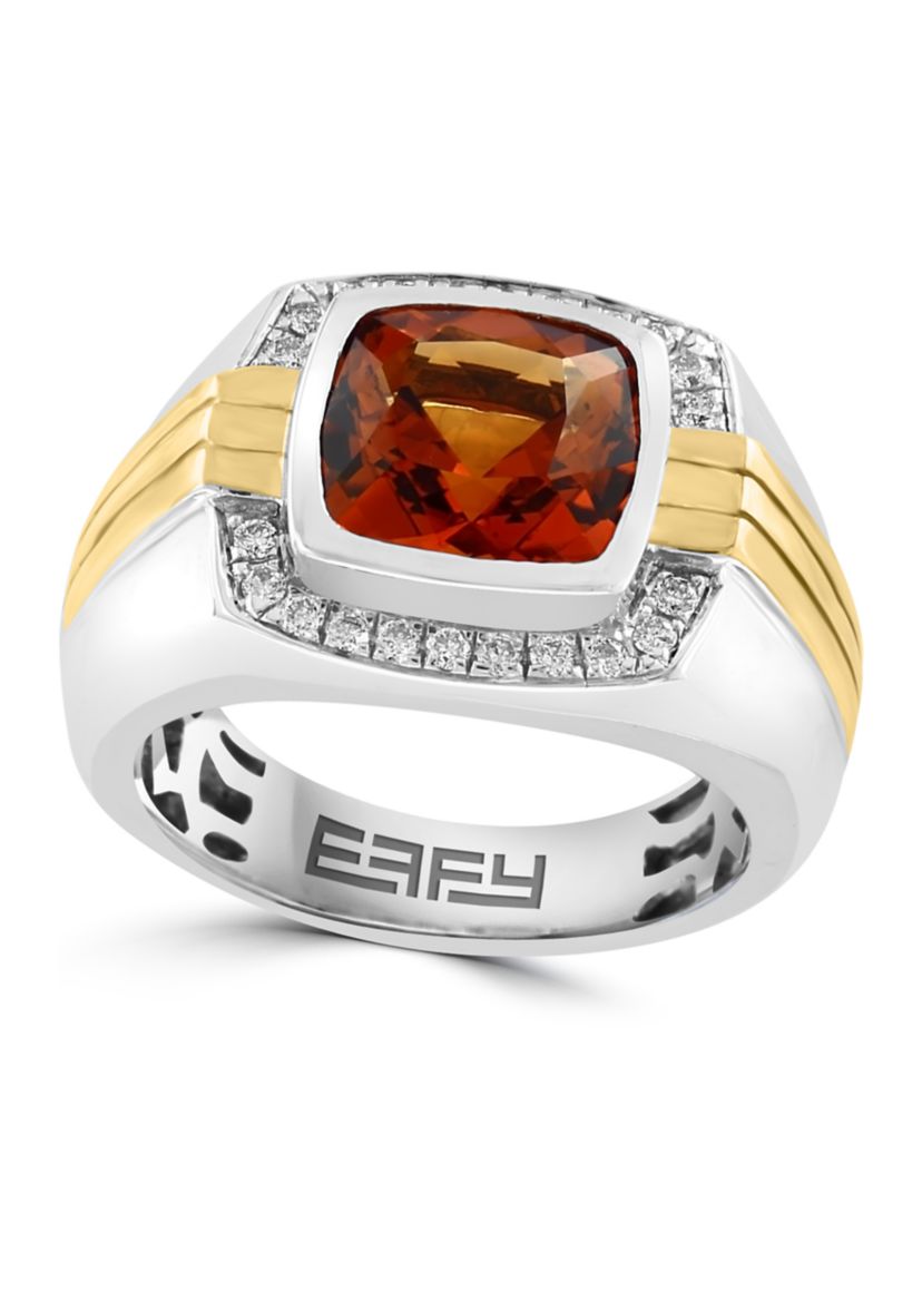 Sterling Silver/18K Yellow Gold Plated White Topaz, Madera Citrine Ring 