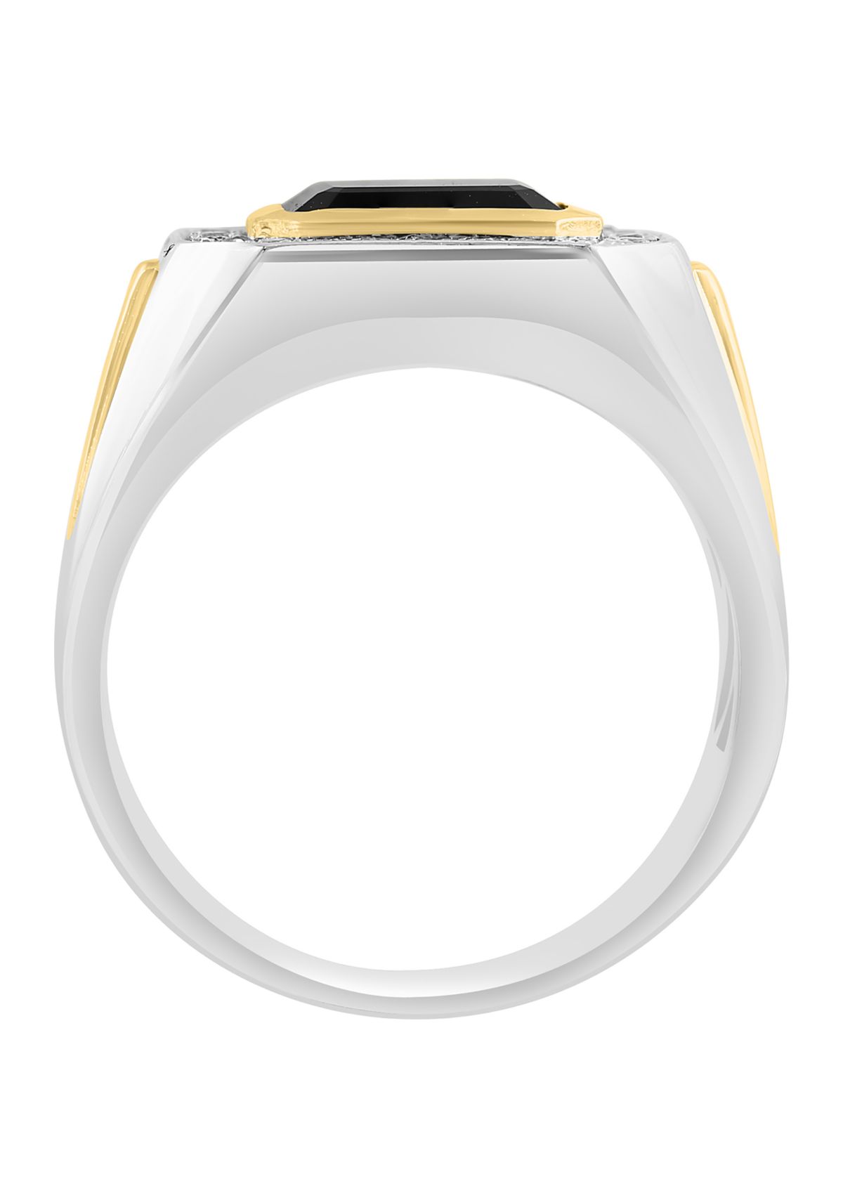 Mens White Topaz and Onyx Ring in Sterling Silver over Gold