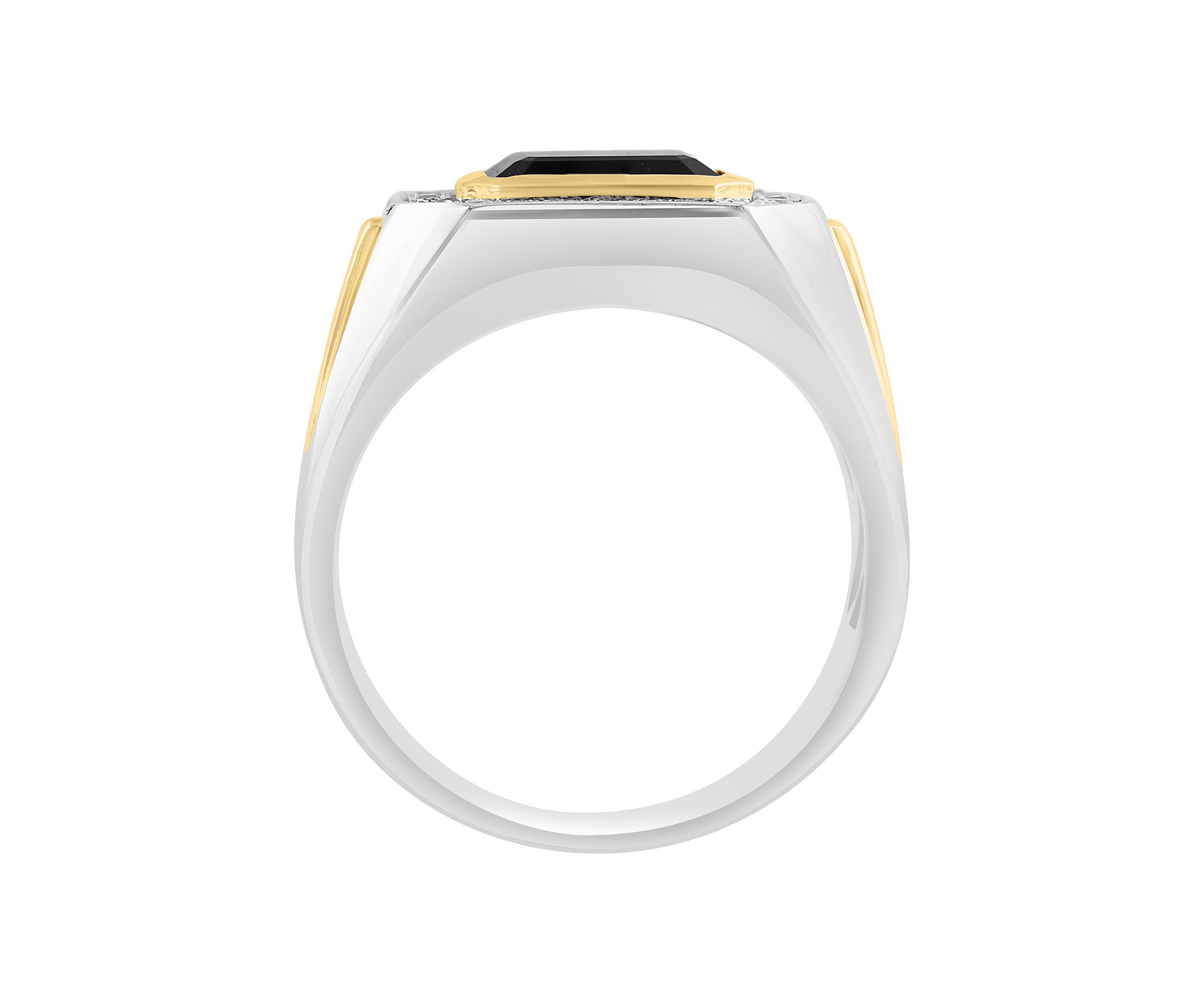 Mens White Topaz and Onyx Ring in Sterling Silver over Gold