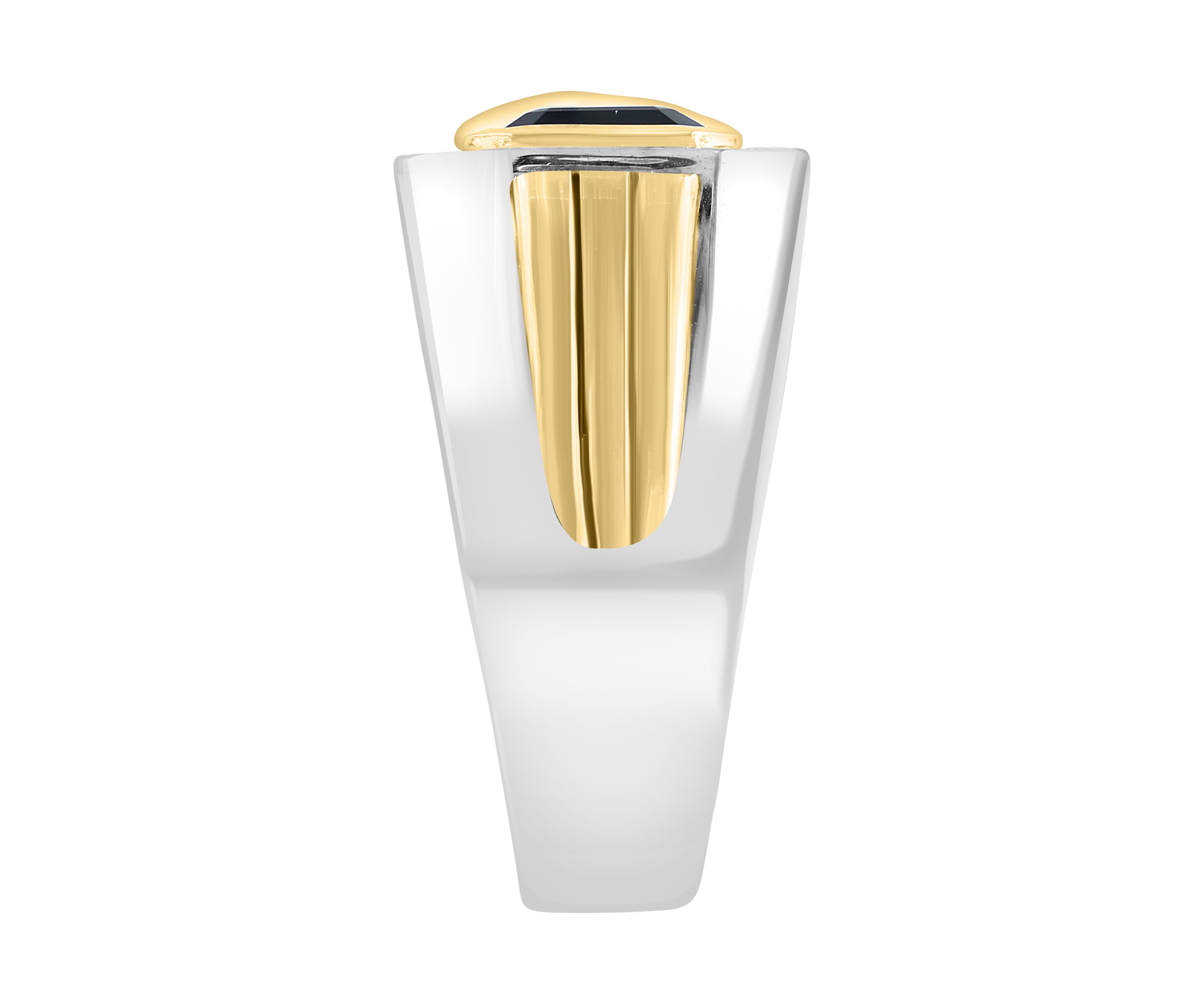 Mens White Topaz and Onyx Ring in Sterling Silver over Gold