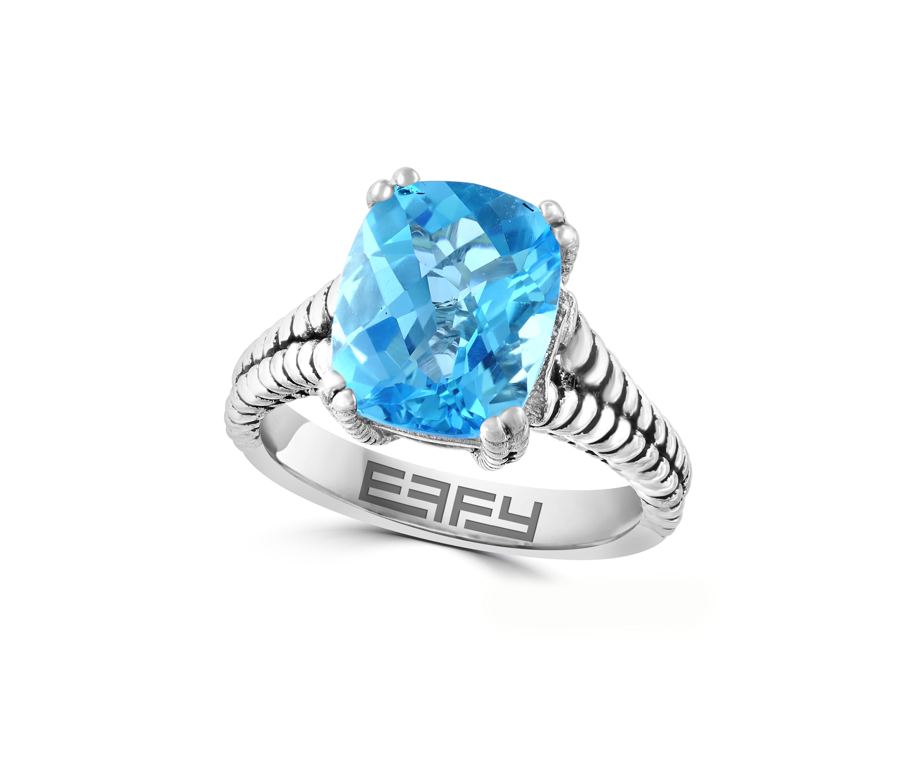 Blue Topaz Cable Ring in Sterling Silver