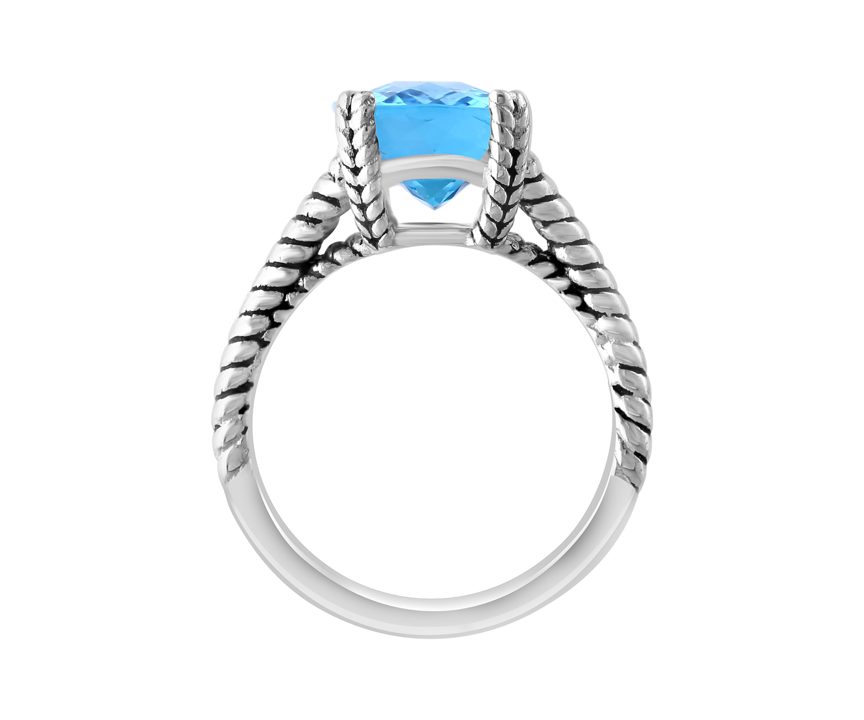 Blue Topaz Cable Ring in Sterling Silver