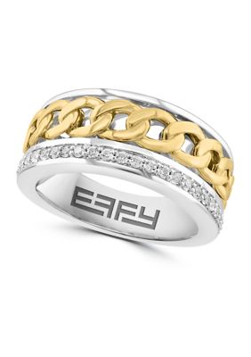 Effy Men's White Sapphire Ring In Gold Over Sterling Silver
