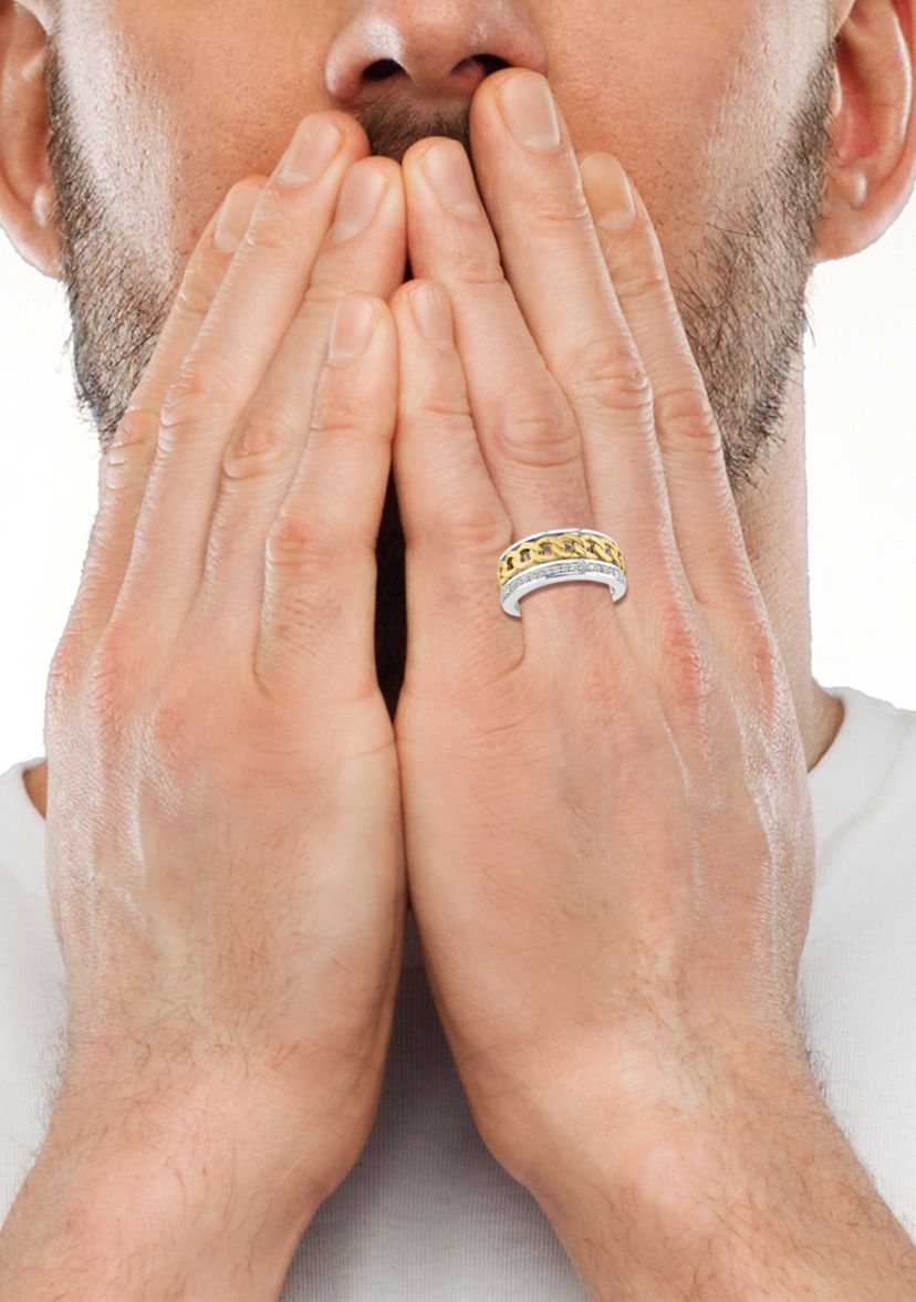 Mens White Sapphire Ring in Gold Over Sterling Silver