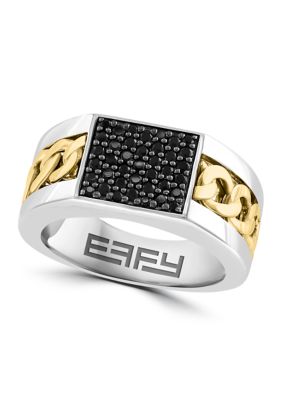 Effy Men's Black Spinel Ring In Sterling Silver Over Gold