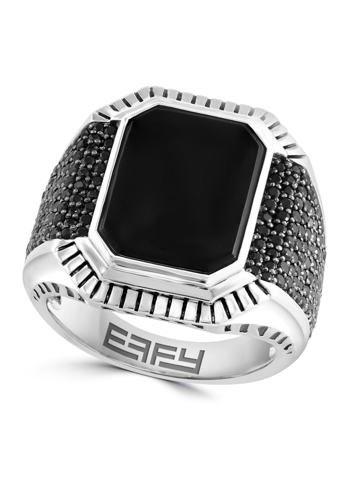 Mens Onyx and Black Spinel Ring in Sterling Silver