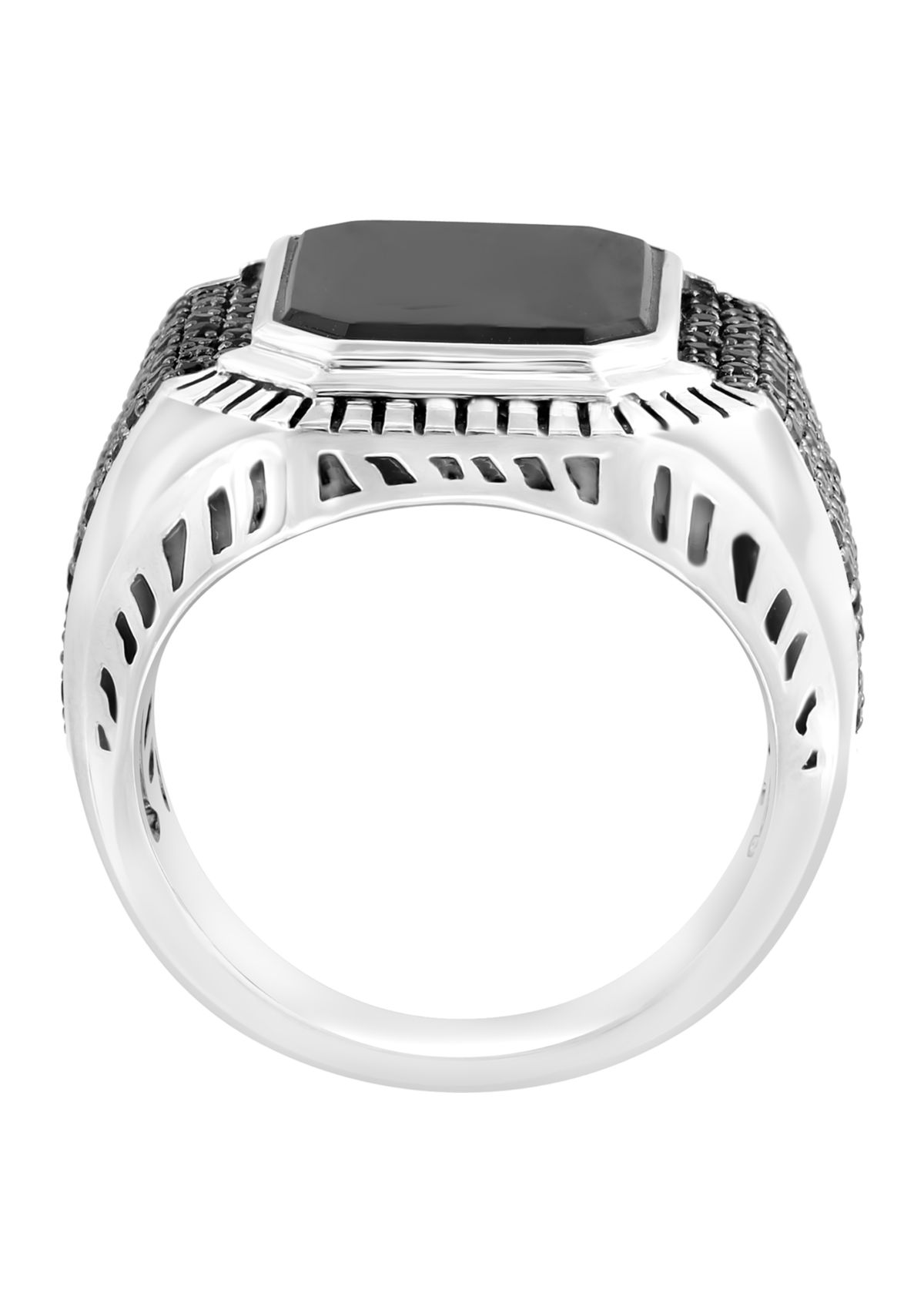 Mens Onyx and Black Spinel Ring in Sterling Silver