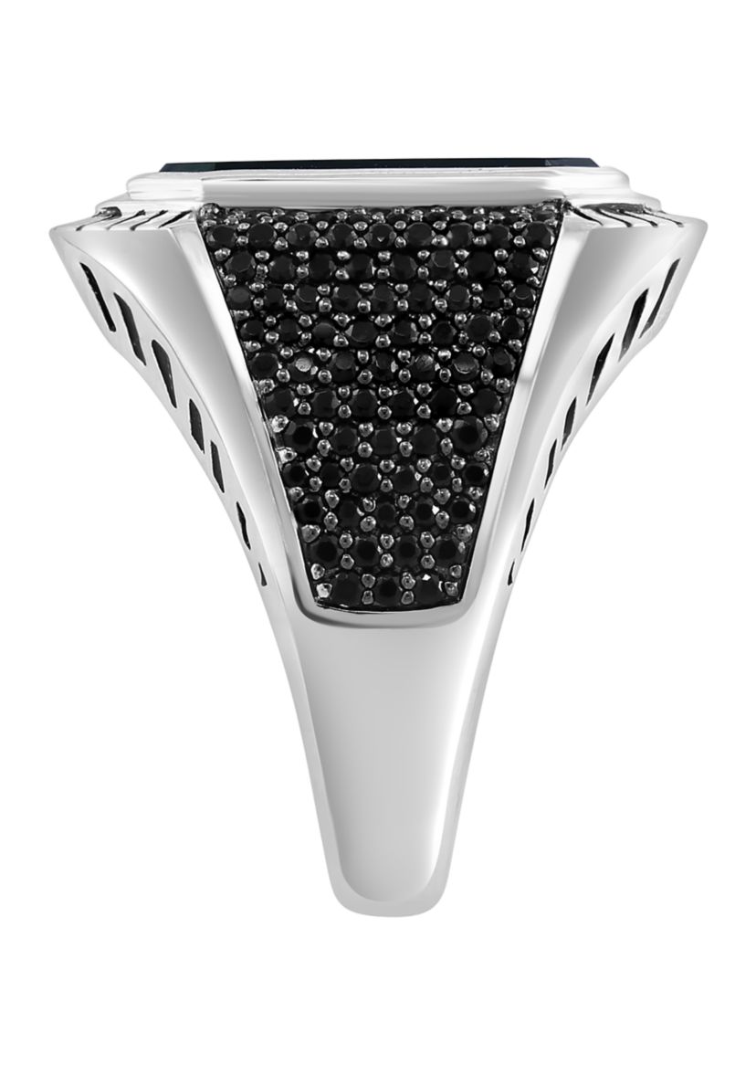 Mens Onyx and Black Spinel Ring in Sterling Silver