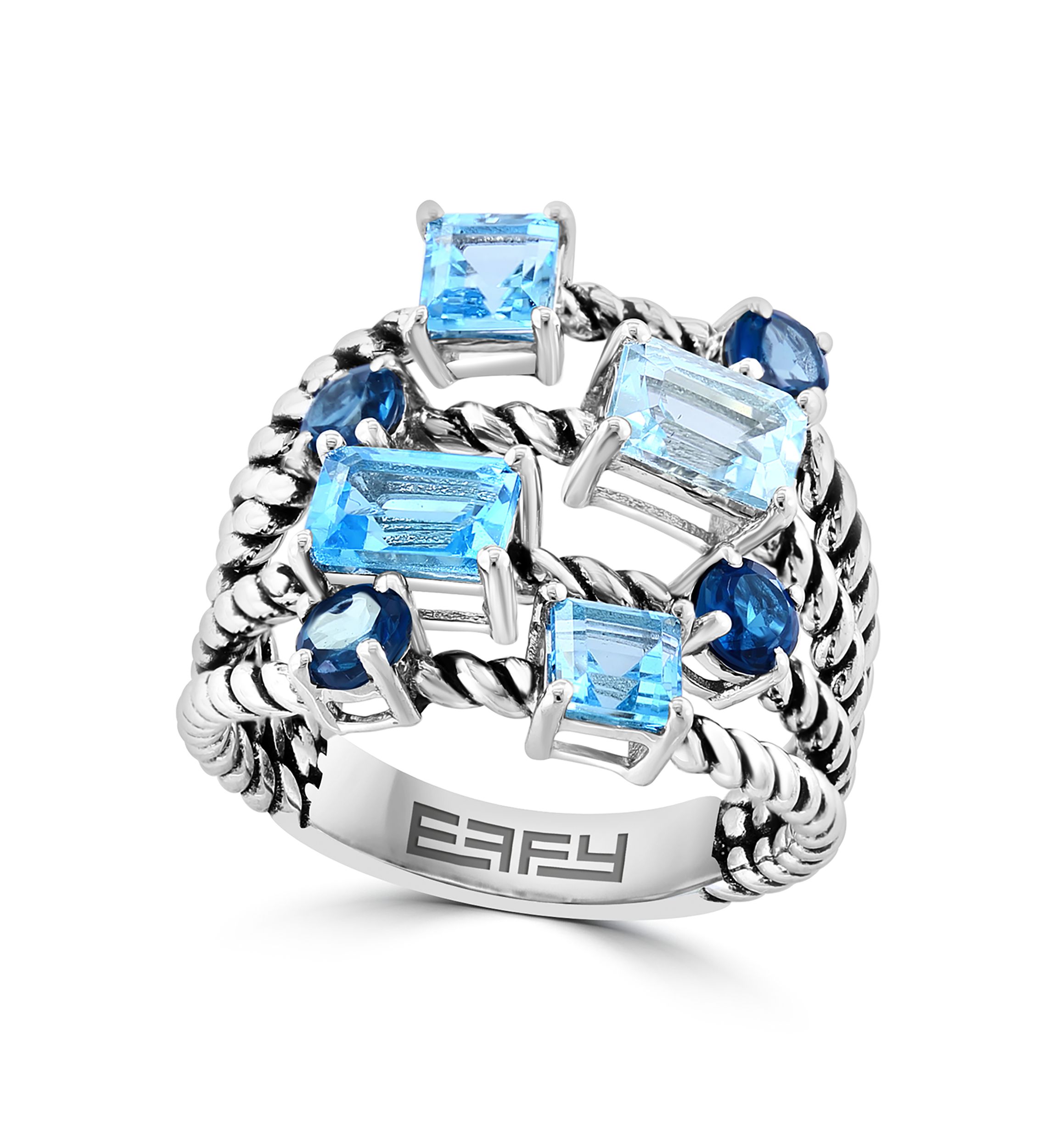 Blue Topaz, London Blue Topaz, Sky Blue Topaz Cable Ring in Sterling Silver