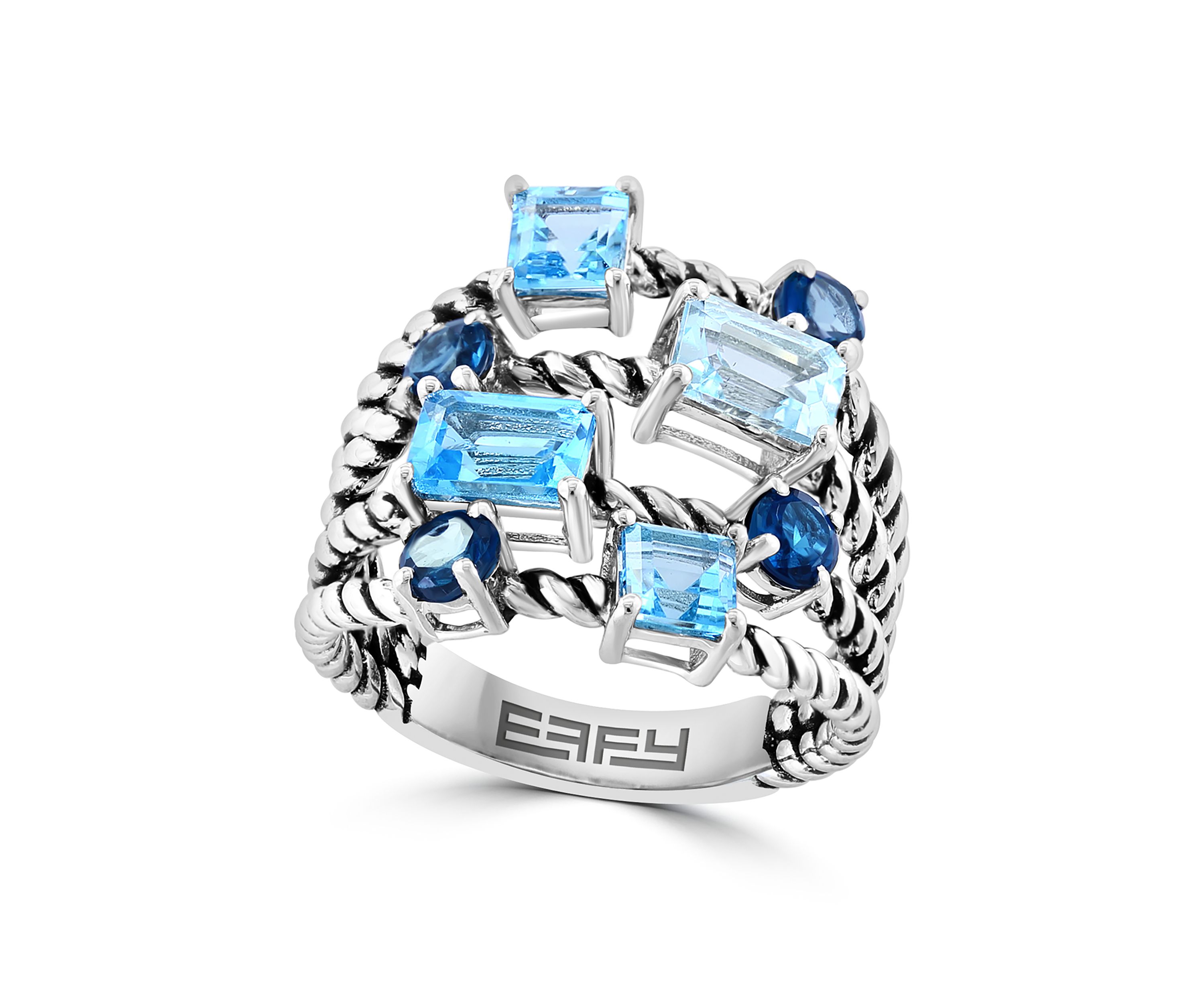 Blue Topaz, London Blue Topaz, Sky Blue Topaz Cable Ring in Sterling Silver