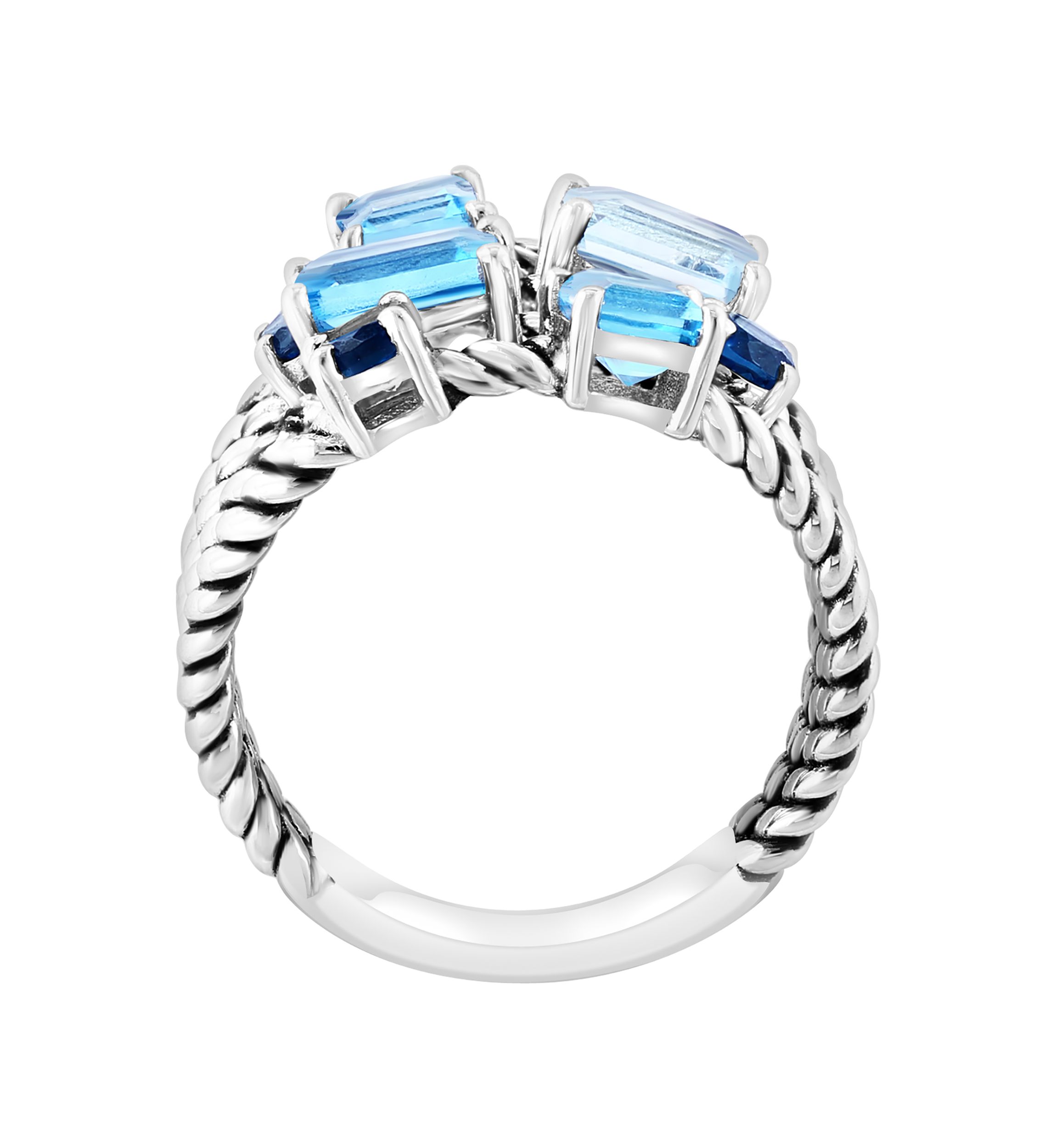 Blue Topaz, London Blue Topaz, Sky Blue Topaz Cable Ring in Sterling Silver