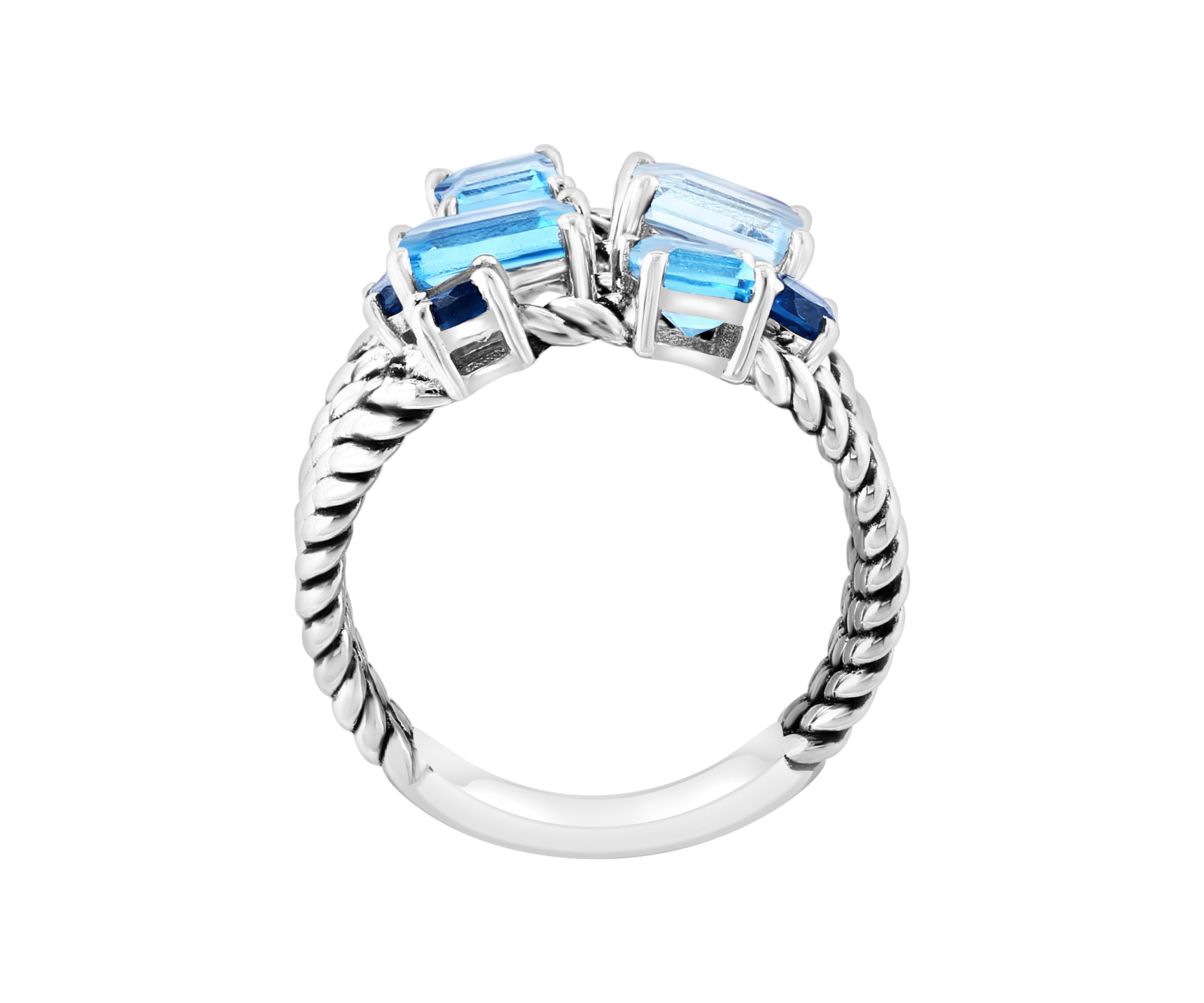 Blue Topaz, London Blue Topaz, Sky Blue Topaz Cable Ring in Sterling Silver