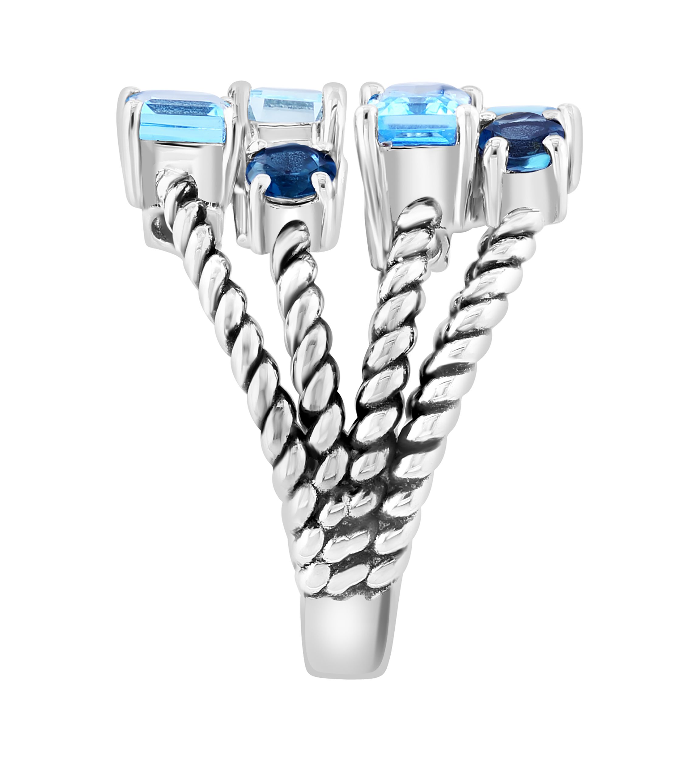 Blue Topaz, London Blue Topaz, Sky Blue Topaz Cable Ring in Sterling Silver