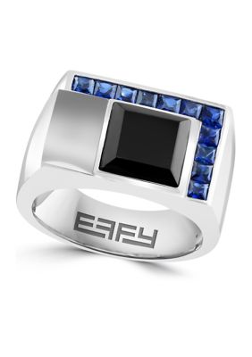 Effy Sterling Silver Sapphire And Onyx Men's Ring