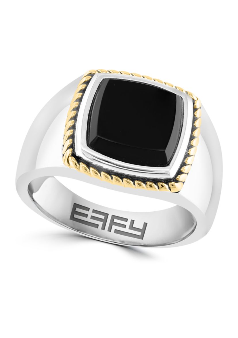 Mens Onyx Ring in Gold Over Silver
