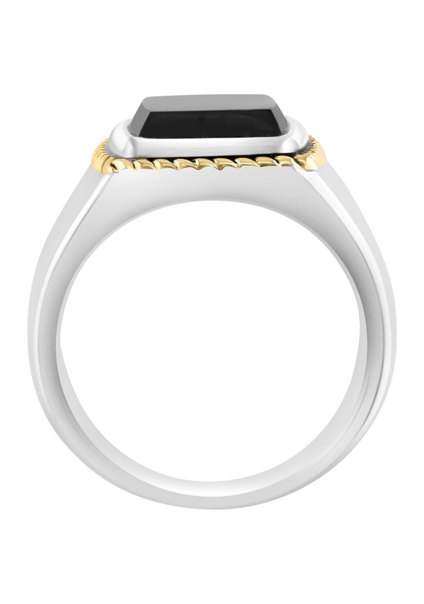 Mens Onyx Ring in Gold Over Silver