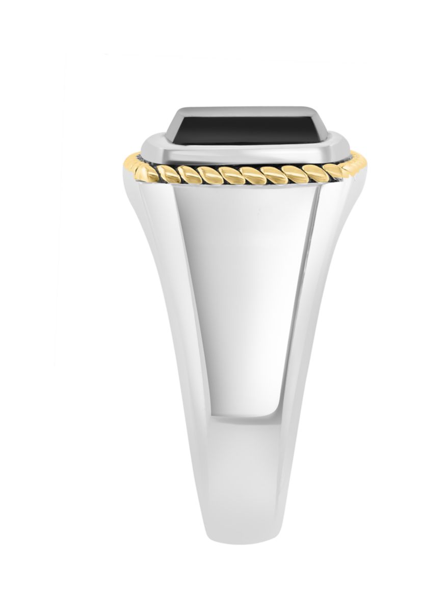 Mens Onyx Ring in Gold Over Silver