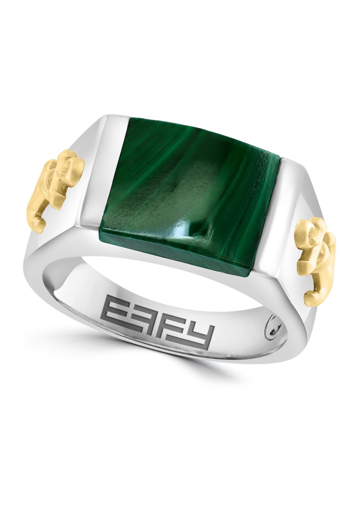 Sterling Silver/Gold-Plated  Malachite Mens Ring with Anchor Accents
