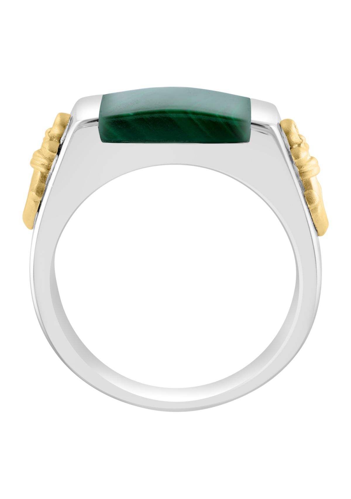 Sterling Silver/Gold-Plated  Malachite Mens Ring with Anchor Accents