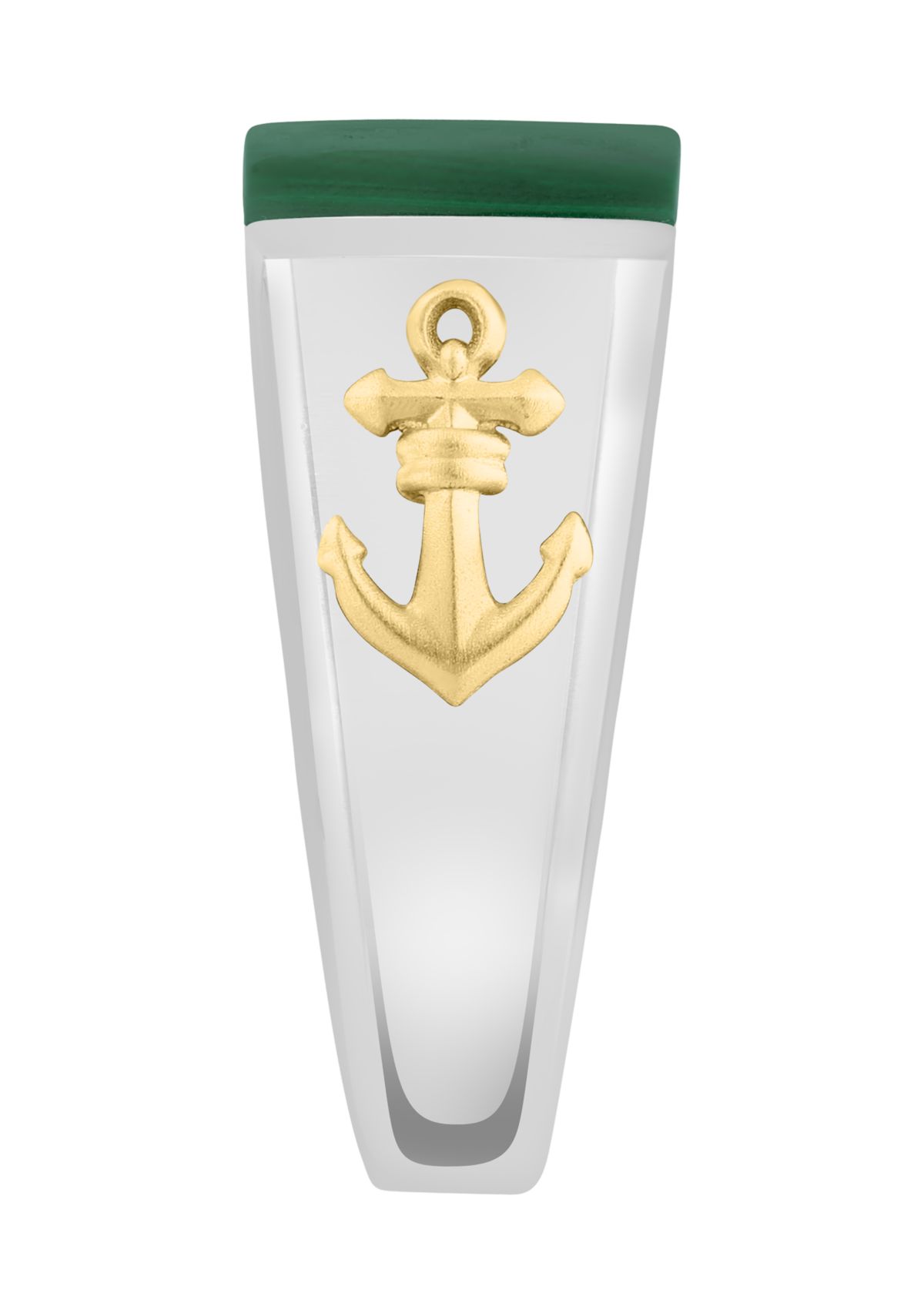Sterling Silver/Gold-Plated  Malachite Mens Ring with Anchor Accents