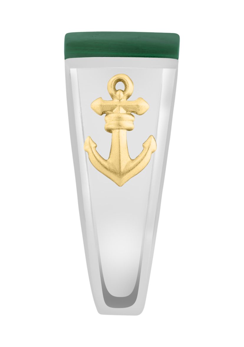 Sterling Silver/Gold-Plated  Malachite Mens Ring with Anchor Accents